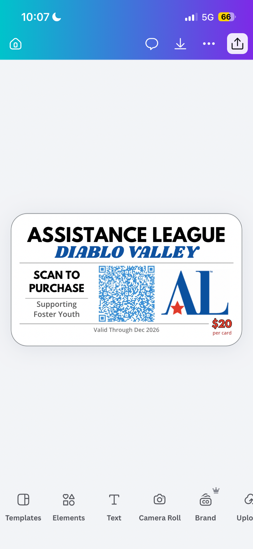 Assistance League Diablo Valley scan-to-purchase card supporting foster youth